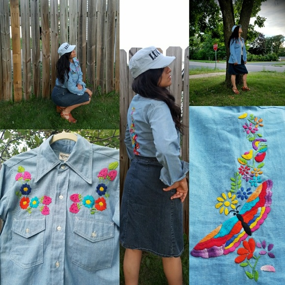 70's Western Vintage Boho Embroidered Mexican Top - Picture 2 of 8